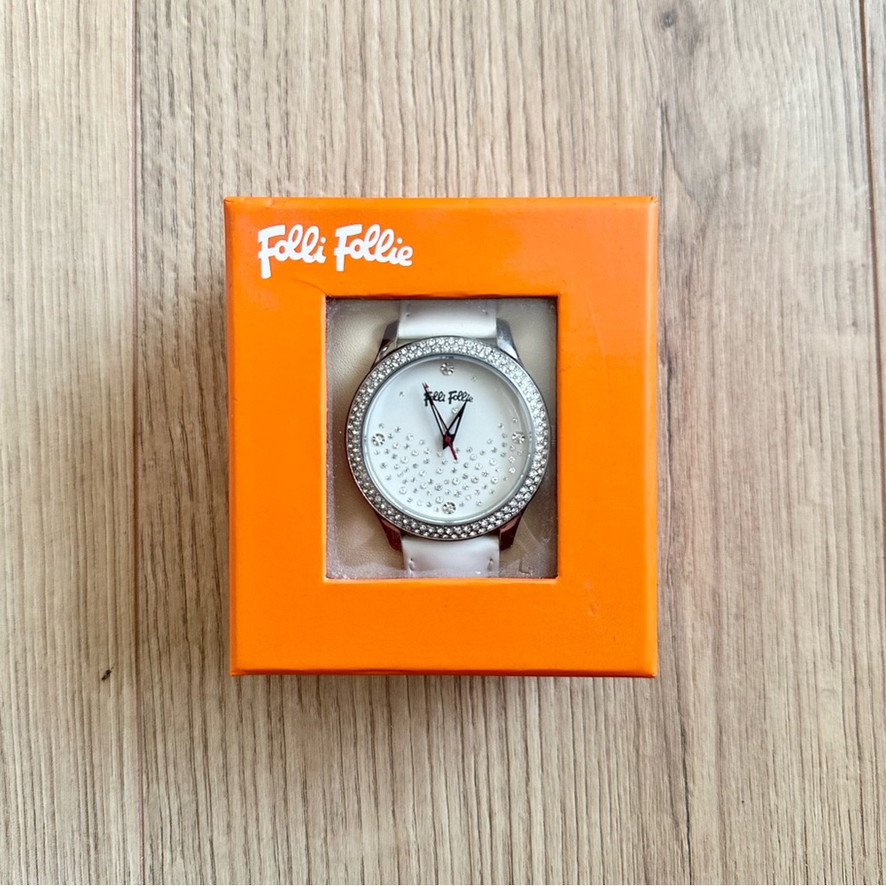 Folli Follie White Leather Crystal Watch BNIB Brand New
